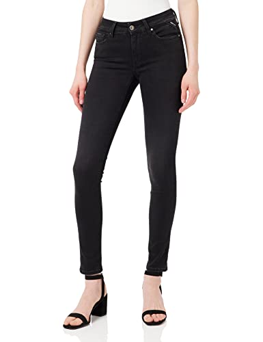 Replay Damen Jeans New Luz Skinny-Fit Hyperflex Cloud mit Stretch, Black 098 (Schwarz), 26W / 32L von Replay
