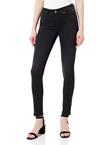 Replay Damen Jeans New Luz Skinny-Fit Hyperflex Cloud mit Stretch, Black 098 (Schwarz), 27W / 32L von Replay