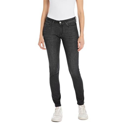 Replay Damen Jeans New Luz Skinny-Fit mit Power Stretch, Black Delavè 099 (Schwarz), 30W / 28L von Replay