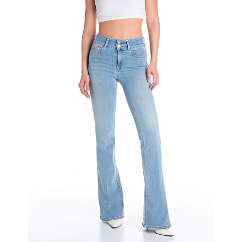 Replay Damen Jeans Newluz Flare Power Stretch, Light Blue 010 (Blau), 30W/34L von Replay