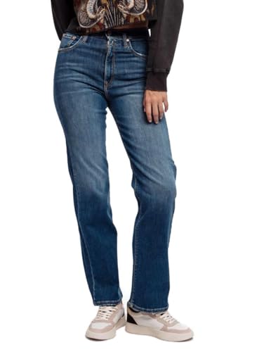 Replay Damen Jeans Reyne Straight-Fit mit Power Stretch, Blau (Medium Blue 009), 28W / 30L von Replay