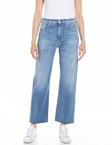 Replay Damen Jeans Reyne Straight-Fit mit Power Stretch, Blau (Medium Blue 009), W25 x L30 von Replay