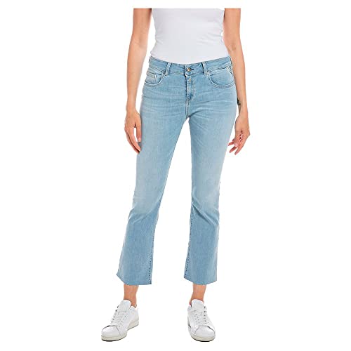 Replay Damen Jeans Schlaghose Faaby Flare Crop Comfort-Fit mit Power Stretch, Blau (Super Light Blue 011), W30 von Replay