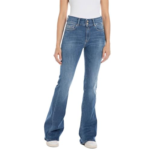 Replay Damen Jeans Schlaghose mit Power Stretch, Blau (Medium Blue 009), 32W / 30L von Replay