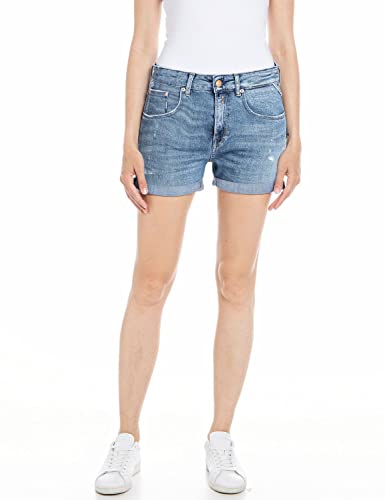 Replay Damen Jeans Shorts Anyta Baggy-Fit mit Stretch, Blau (Medium Blue 009), W31 von Replay