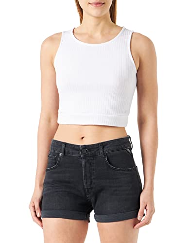 Replay Damen Jeans Shorts Anyta Baggy-Fit mit Stretch, Grau (Dark Grey 097), W23 von Replay