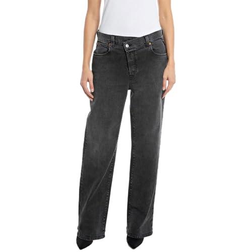 Replay Damen Jeans Zelmaa Tapered-Fit Rose Label aus Comfort Denim, Grau (Dark Grey 097), 29W / 28L von Replay