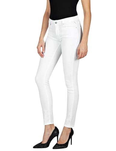 Replay Damen Jeans mit Stretch, Weiß (White 001), 31W / 32L von Replay