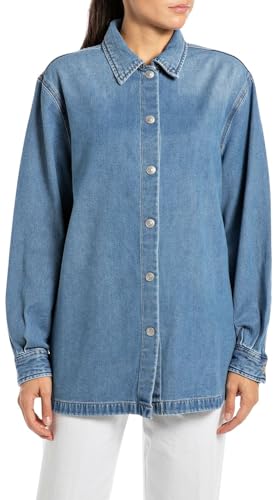Replay Damen Jeanshemd Langarm Lang, Blau (Light Blue 010), XS von Replay