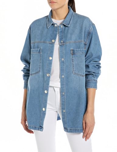 Replay Damen Jeanshemd Langarm aus Denim, Medium Blue 009 (Blau), XL von Replay