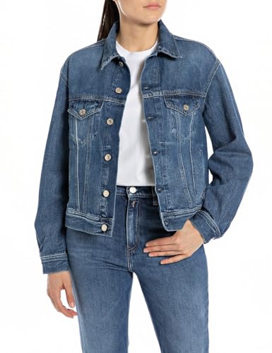 Replay Damen Jeansjacke aus Baumwolle, Medium Blue 009 (Blau), L von Replay