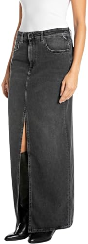 Replay Damen Jeansrock Lang, Schwarz (Black 098), 26 von Replay