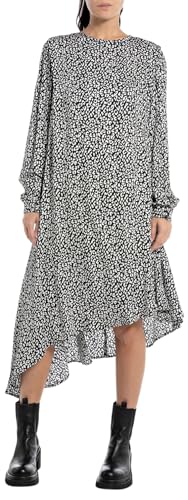 Replay Damen Kleid Langarm All Over Print, Black/Natural White 010 (Mehrfarbig), XXS von Replay
