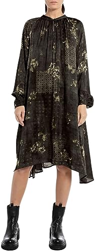 Replay Damen Kleid Langarm All Over Print, Dark Brown/Cream 020 (Mehrfarbig), XS von Replay