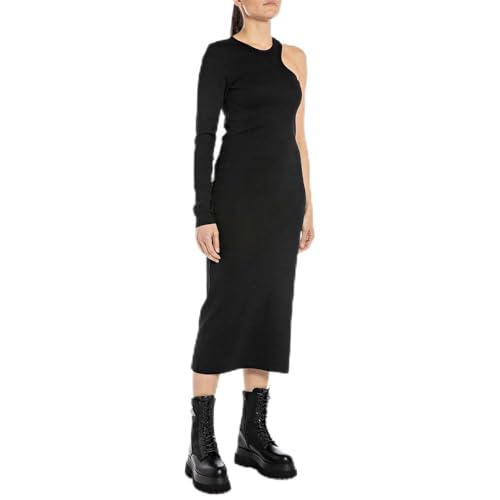 Replay Damen Kleid Langarm Asymmetrisch, Black 098 (Schwarz), XXS von Replay