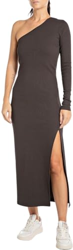 Replay Damen Kleid Langarm Asymmetrisch, Schwarz (Brown Black 528), XXS von Replay