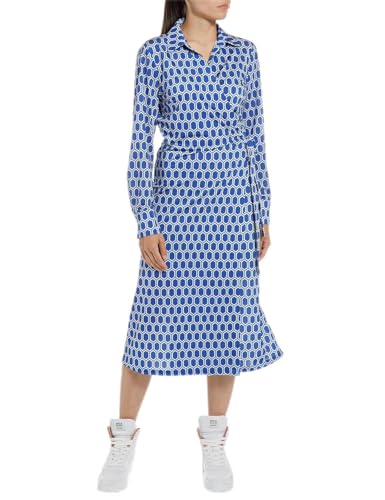 Replay Damen Kleid Langarm Tailliert, Azure/Natural White 010 (Blau), M von Replay
