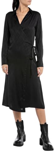 Replay Damen Kleid Langarm Tailliert, Black 098 (Schwarz), L von Replay