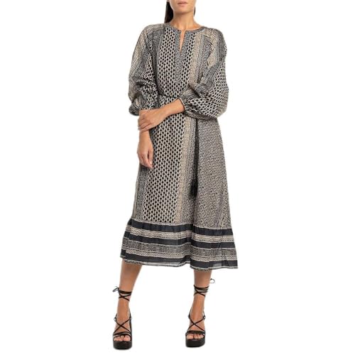 Replay Damen Kleid Langarm aus Baumwolle, Black/Sand 010 (Mehrfarbig), S von Replay