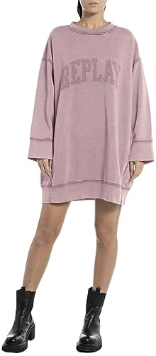 Replay Damen Hoodie Kleid ohne Kapuze, Powder Rose 465 (Rosa), L von Replay