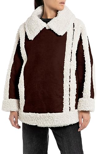 Replay Damen Kunstlederjacke mit Kunstfell Teddyjacke, Dark Brown/Cream 020 (Braun), XXS von Replay