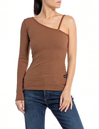 Replay Damen Langarmshirt One-Shoulder-Oberteil, Braun (Brandy 524), L von Replay