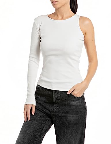 Replay Damen Langarmshirt One-Shoulder-Oberteil, Chalk 562 (Weiß), S von Replay