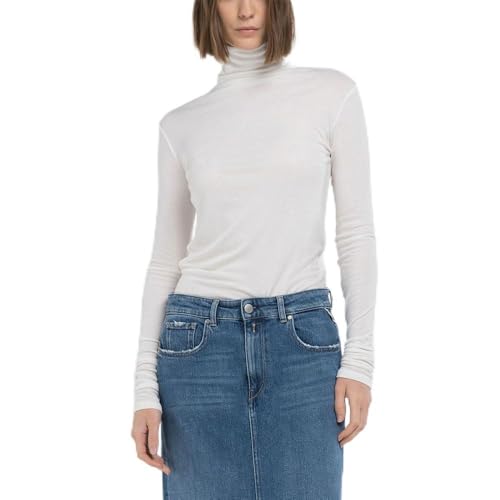 Replay Damen Langarmshirt mit Rollkragen, Weiß (Chalk 562), L von Replay