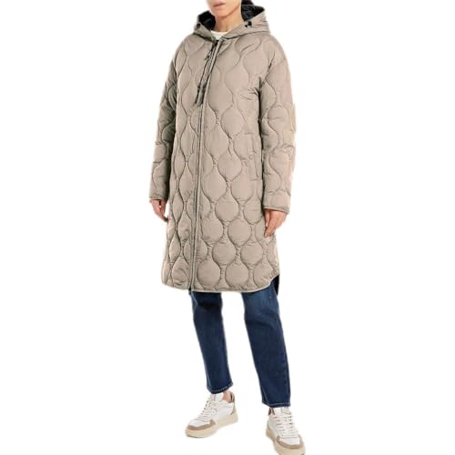 Replay Damen Mantel mit Kapuze, Sandshell 026 (Beige), S von Replay