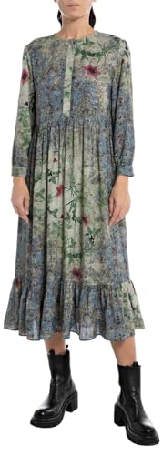 Replay Damen Maxikleid Langarm All Over Print, Multicolor 010 (Mehrfarbig), M von Replay