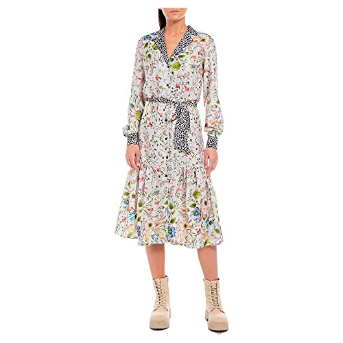 Replay Damen Maxikleid Langarm zum Binden, Multicolor 010 (Mehrfarbig), M von Replay