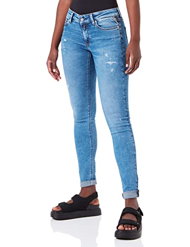 REPLAY Damen New Luz Broken Edge Jeans, 9 Blue Denim, 28W / 28L von Replay