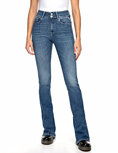 Replay Damen Newluz Flare Jeans, 009 Medium Blue, 30W / 32L EU von Replay