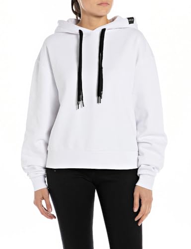 Replay Damen Hoodie aus Baumwolle, White 001 (Weiß), S von Replay