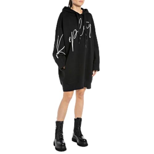 Replay Damen Hoodie Kleid mit Kapuze aus Baumwolle, Black 098 (Schwarz), S von Replay