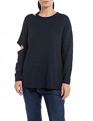 Replay Damen Pullover Baumwoll/Kaschmirmix, Blau (Dark Blue 908), L von Replay