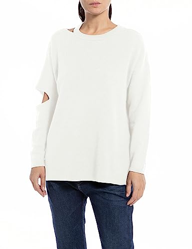 Replay Damen Pullover Baumwoll/Kaschmirmix, Chalk 562 (Weiß), XS von Replay