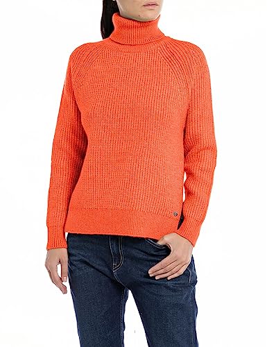 Replay Damen Pullover Rollkragenpullover Recyceltes Material, Orange (Spicy Orange 518), L von Replay