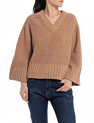 Replay Damen Pullover Strickpullover, Desert 614 (Beige), L von Replay