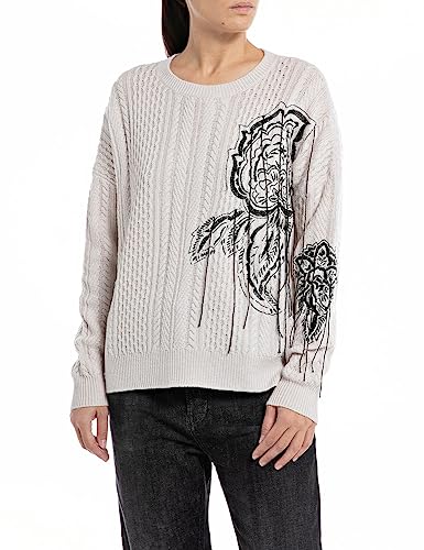 Replay Damen Pullover Strickpullover Wolle, Pale Pink 003 (Weiß), L von Replay