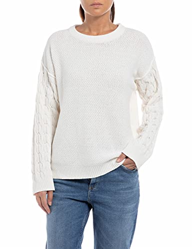 Replay Damen Dk2413.000.g22790g Pullover Casual, Optical White 001, XL von Replay