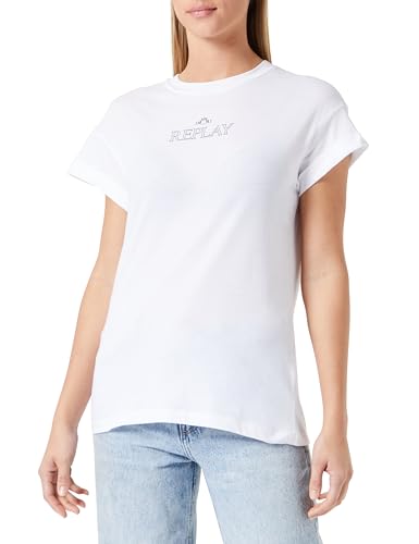 Replay Damen T-Shirt Kurzarm aus Baumwolle, White 001 (Weiß), M von Replay