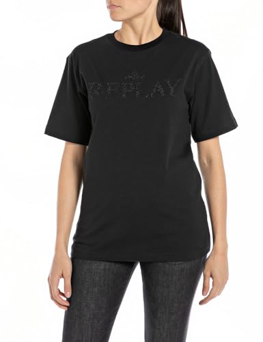 Replay Damen T-Shirt Kurzarm aus Baumwolle, Black 098 (Schwarz), L von Replay