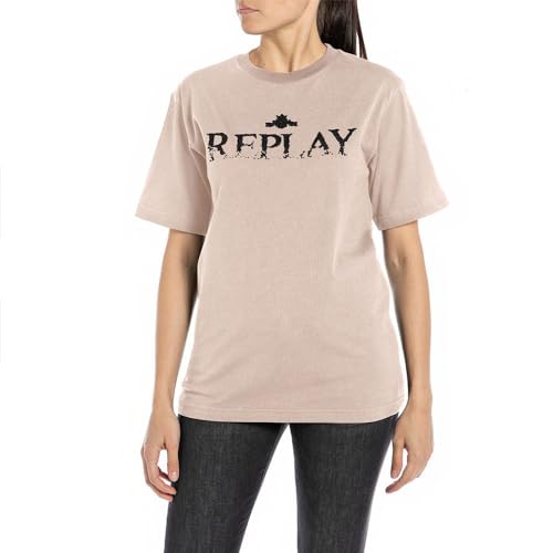 Replay Damen T-Shirt Kurzarm aus Baumwolle, Light Beige 893 (Beige), L von Replay