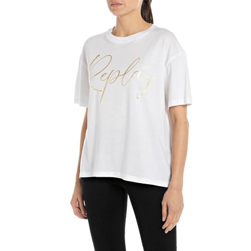 Replay Damen T-Shirt Kurzarm aus Baumwolle, White 001 (Weiß), L von Replay