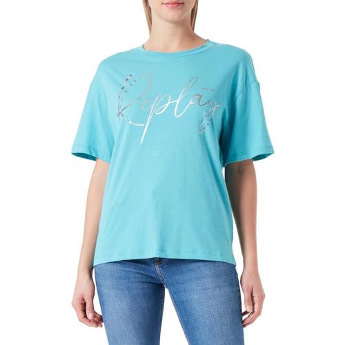 Replay Damen T-Shirt Kurzarm aus Baumwolle, Amalfi Green 337 (Grün), M Replay Damen T-Shirt Kurzarm aus Baumwolle, Amalfi Green 337 (Grün), M von Replay