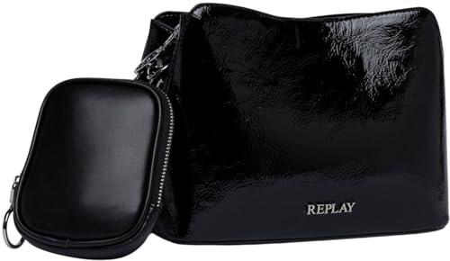 Replay Damen Schultertasche Glänzend, Schwarz (Shiny Black 0100), Onesize von Replay