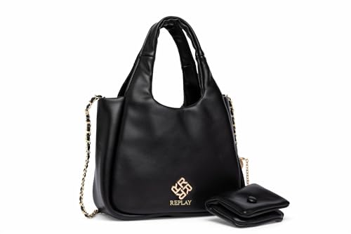 Replay Damen Schultertasche mit Ketten-Detail, Schwarz (Black 098), Onesize von Replay