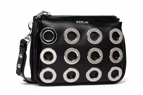 Replay Damen Schultertasche mit Loch-Details, Black 098 (Schwarz), Onesize von Replay