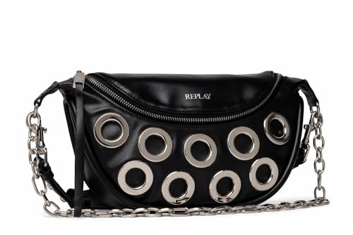 Replay Damen Schultertasche mit Loch-Details, Schwarz (Black 098), Onesize von Replay